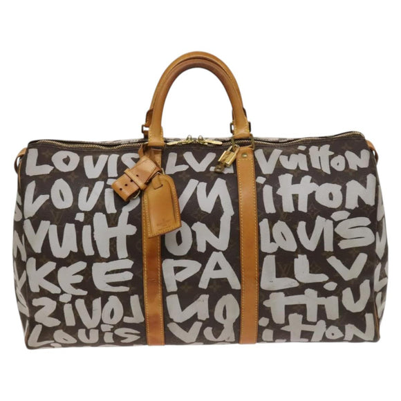 LOUIS VUITTON Monogram Graffiti Keepall 50 Boston Bag White M92197 Auth 118956
