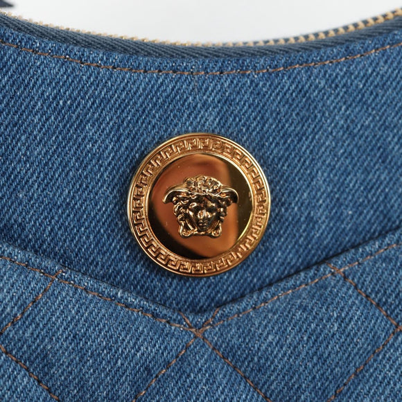 VERSACE Hand Bag Denim 2way Blue Gold Auth 118958M