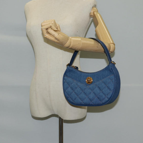 VERSACE Hand Bag Denim 2way Blue Gold Auth 118958M