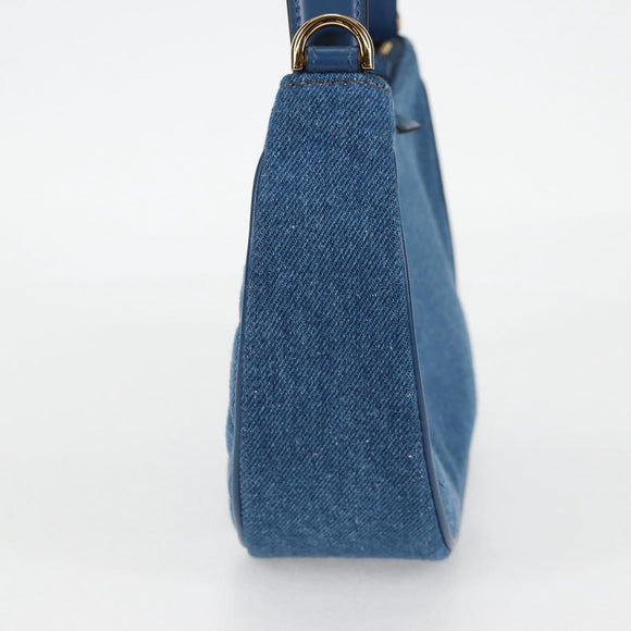 VERSACE Hand Bag Denim 2way Blue Gold Auth 118958M