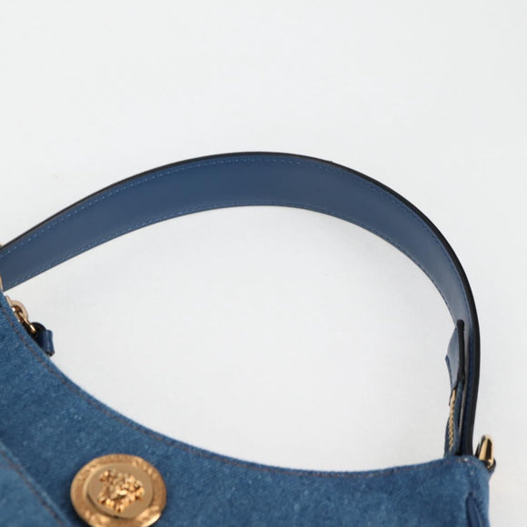 VERSACE Hand Bag Denim 2way Blue Gold Auth 118958M