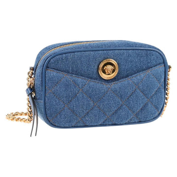 VERSACE Chain Shoulder Bag Denim Blue Gold Auth 118959M