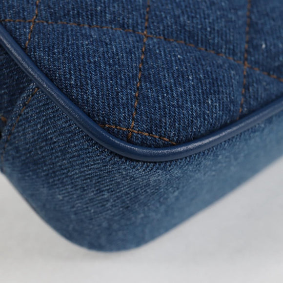 VERSACE Chain Shoulder Bag Denim Blue Gold Auth 118959M