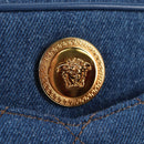 VERSACE Chain Shoulder Bag Denim Blue Gold Auth 118959M-18