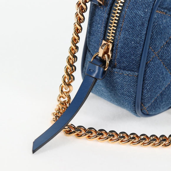 VERSACE Chain Shoulder Bag Denim Blue Gold Auth 118959M