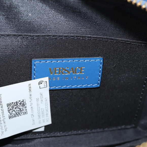 VERSACE Chain Shoulder Bag Denim Blue Gold Auth 118959M