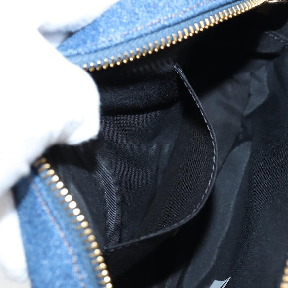 VERSACE Chain Shoulder Bag Denim Blue Gold Auth 118959M