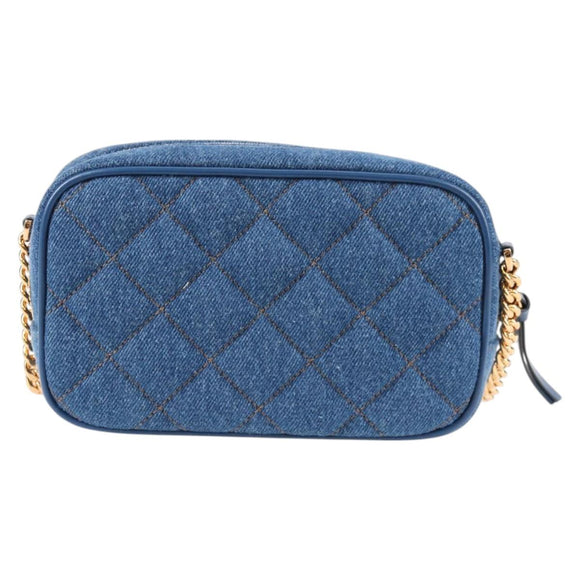 VERSACE Chain Shoulder Bag Denim Blue Gold Auth 118959M