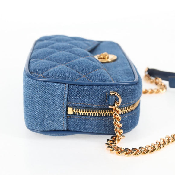 VERSACE Chain Shoulder Bag Denim Blue Gold Auth 118959M