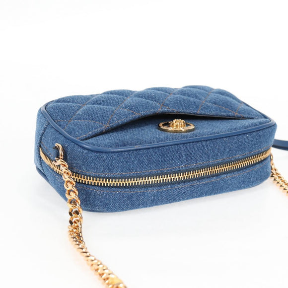 VERSACE Chain Shoulder Bag Denim Blue Gold Auth 118959M