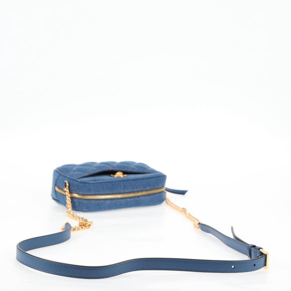 VERSACE Chain Shoulder Bag Denim Blue Gold Auth 118959M
