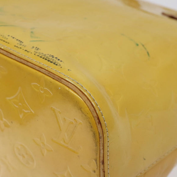 LOUIS VUITTON Monogram Vernis Houston Hand Bag Lime Yellow M91055 LV Auth 119005