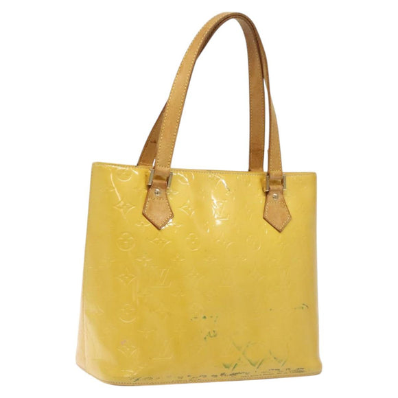 LOUIS VUITTON Monogram Vernis Houston Hand Bag Lime Yellow M91055 LV Auth 119005