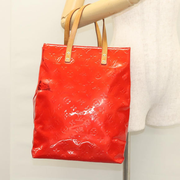 LOUIS VUITTON Monogram Vernis Reade MM Hand Bag Red Rouge M91086 LV Auth 119019