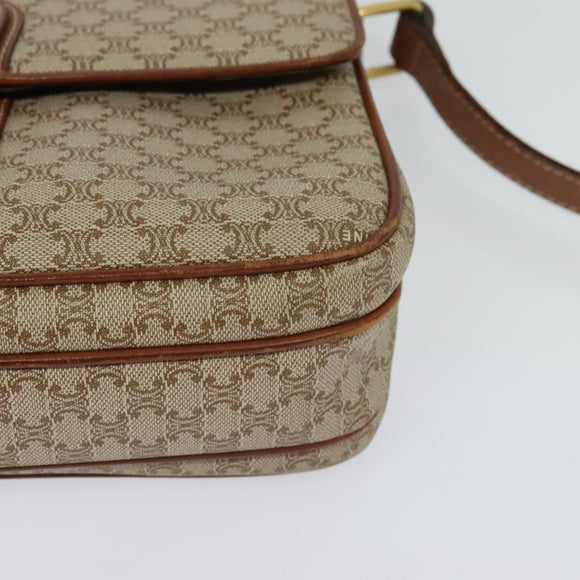 CELINE Macadam Canvas Shoulder Bag PVC Beige Gold Auth 119023