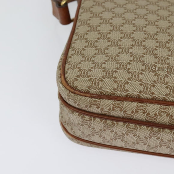 CELINE Macadam Canvas Shoulder Bag PVC Beige Gold Auth 119023