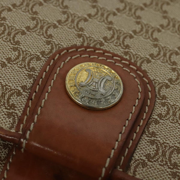 CELINE Macadam Canvas Shoulder Bag PVC Beige Gold Auth 119023