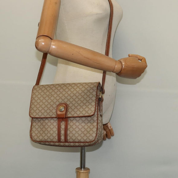 CELINE Macadam Canvas Shoulder Bag PVC Beige Gold Auth 119023