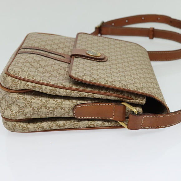 CELINE Macadam Canvas Shoulder Bag PVC Beige Gold Auth 119023