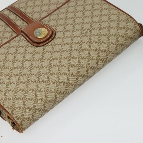 CELINE Macadam Canvas Shoulder Bag PVC Beige Gold Auth 119023