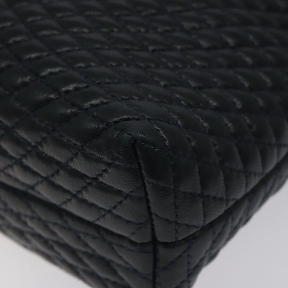 BALLY Hand Bag Leather Navy Gold Auth 119027