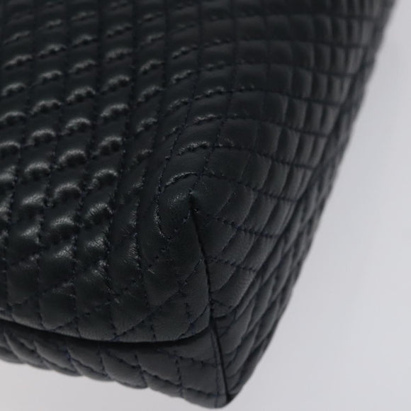 BALLY Hand Bag Leather Navy Gold Auth 119027