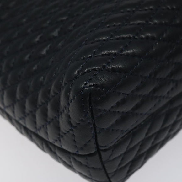 BALLY Hand Bag Leather Navy Gold Auth 119027