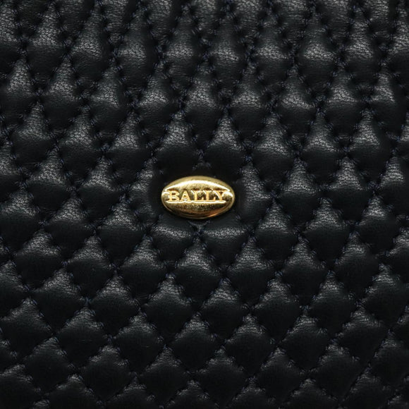 BALLY Hand Bag Leather Navy Gold Auth 119027