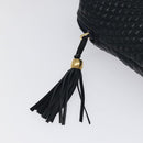 BALLY Hand Bag Leather Navy Gold Auth 119027-9