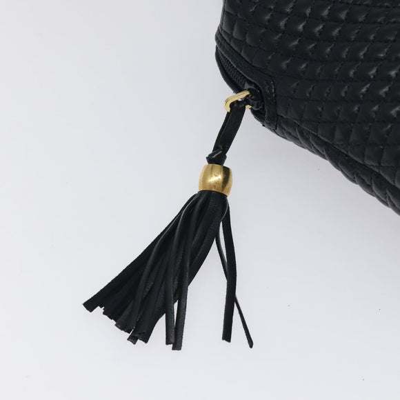 BALLY Hand Bag Leather Navy Gold Auth 119027