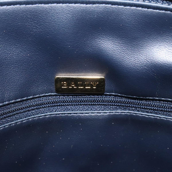 BALLY Hand Bag Leather Navy Gold Auth 119027