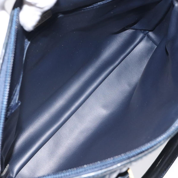 BALLY Hand Bag Leather Navy Gold Auth 119027