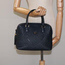 BALLY Hand Bag Leather Navy Gold Auth 119027-23