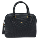 BALLY Hand Bag Leather Navy Gold Auth 119027-13