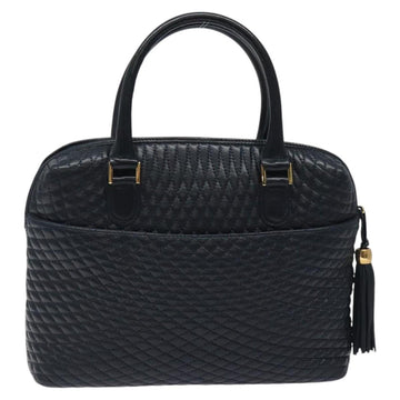 BALLY Hand Bag Leather Navy Gold Auth 119027 - 0