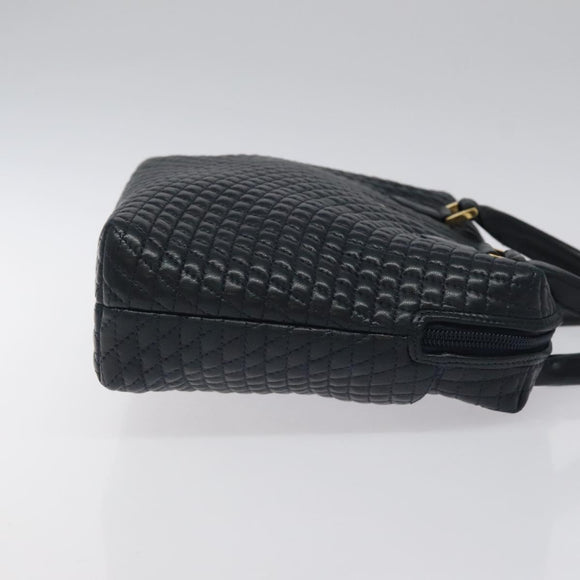 BALLY Hand Bag Leather Navy Gold Auth 119027