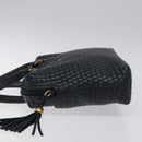 BALLY Hand Bag Leather Navy Gold Auth 119027-4