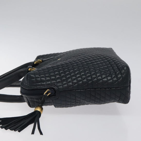 BALLY Hand Bag Leather Navy Gold Auth 119027