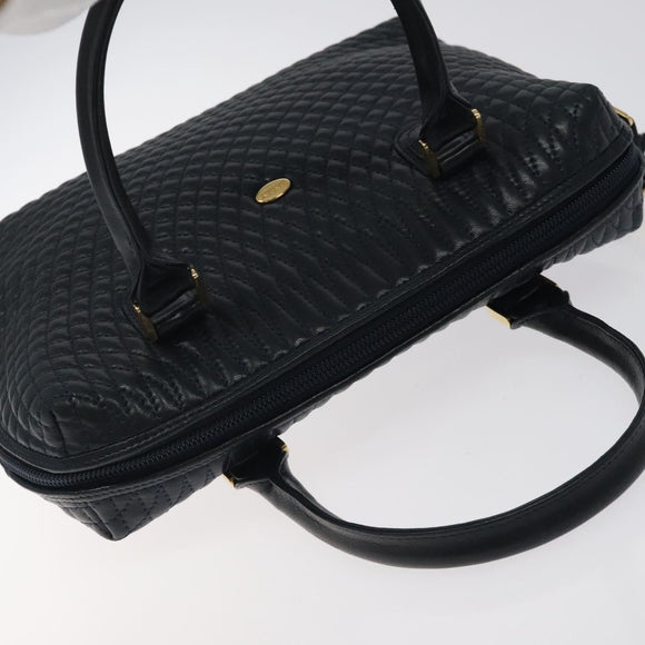 BALLY Hand Bag Leather Navy Gold Auth 119027