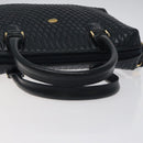 BALLY Hand Bag Leather Navy Gold Auth 119027-7