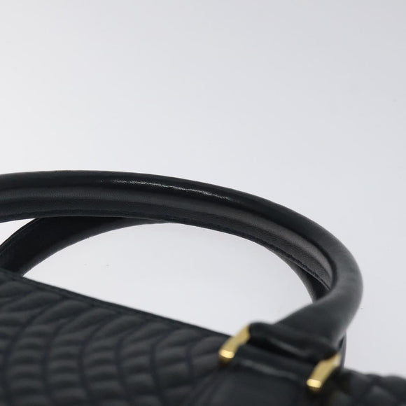 BALLY Hand Bag Leather Navy Gold Auth 119027