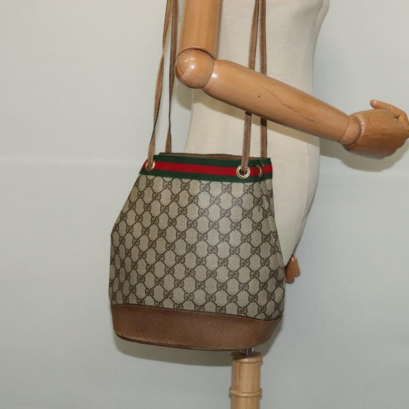 GUCCI GG Supreme Web Sherry Line Shoulder Bag PVC Beige Gold Auth 119029