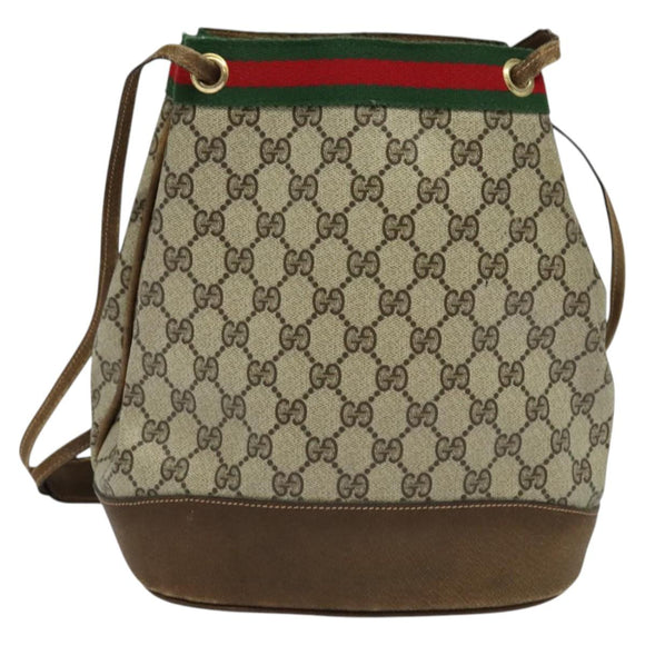 GUCCI GG Supreme Web Sherry Line Shoulder Bag PVC Beige Gold Auth 119029