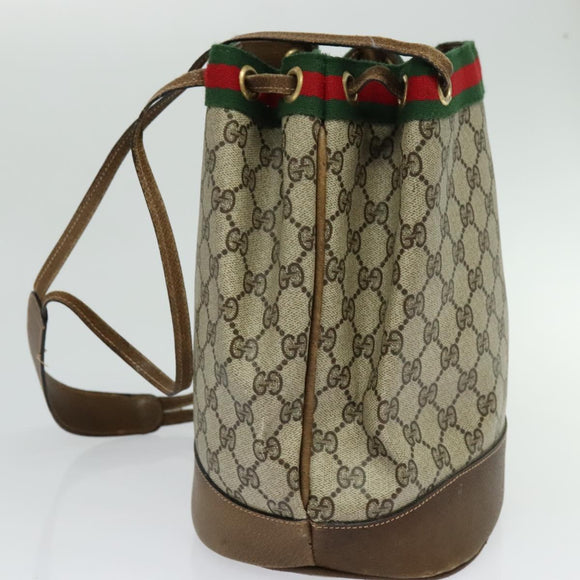 GUCCI GG Supreme Web Sherry Line Shoulder Bag PVC Beige Gold Auth 119029