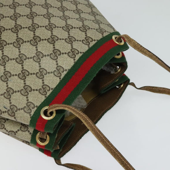 GUCCI GG Supreme Web Sherry Line Shoulder Bag PVC Beige Gold Auth 119029