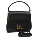 Salvatore Ferragamo Hand Bag Leather 2way Black Gold Auth 119032-1
