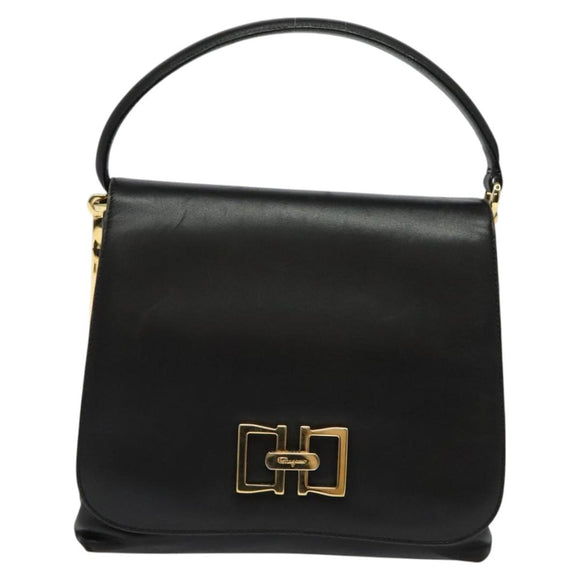 Salvatore Ferragamo Hand Bag Leather 2way Black Gold Auth 119032
