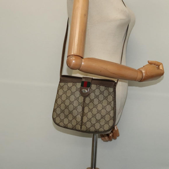 GUCCI GG Supreme Web Sherry Line Bag PVC Beige Gold 10 02 037 Auth 119034