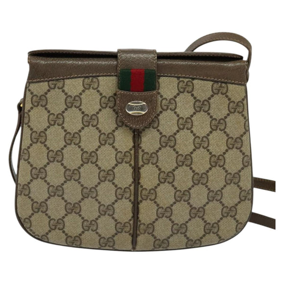 GUCCI GG Supreme Web Sherry Line Bag PVC Beige Gold 10 02 037 Auth 119034