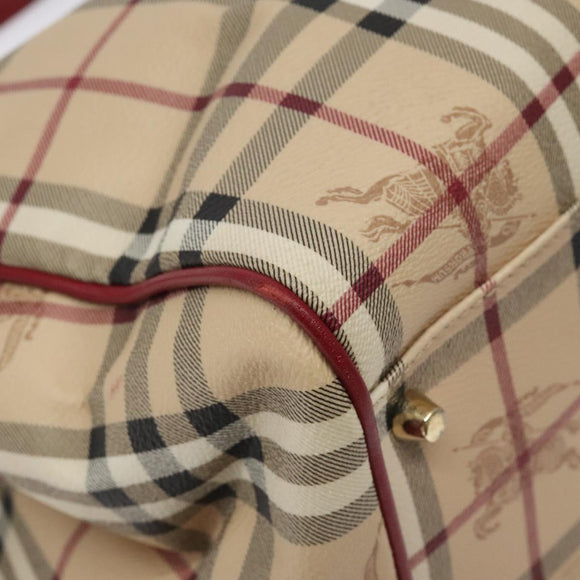 BURBERRY Nova Check Shoulder Bag PVC Beige Gold Auth 119050